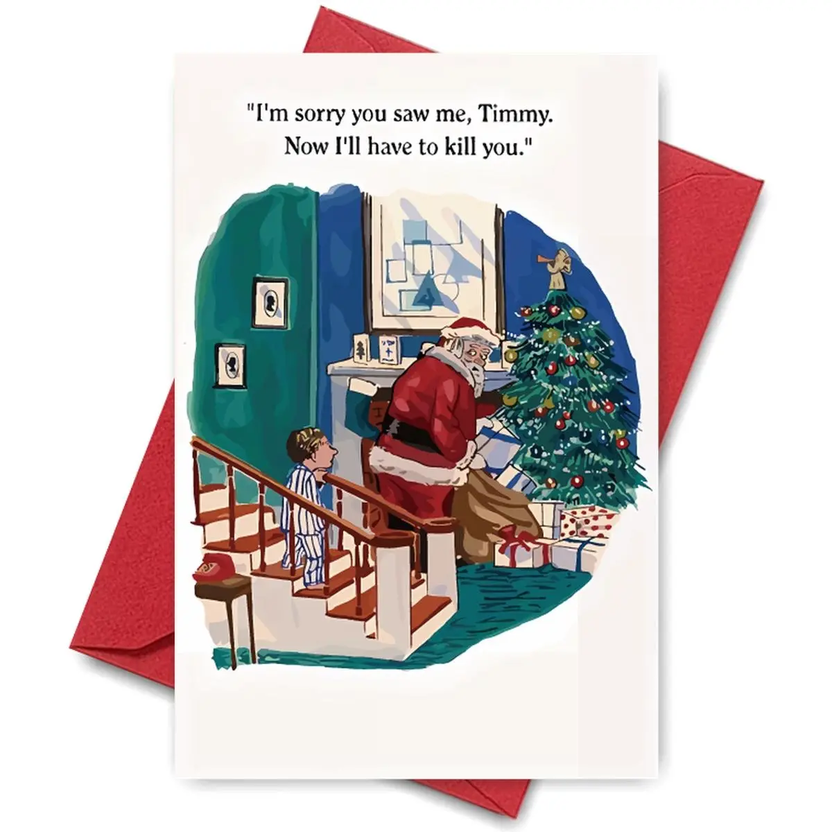 1-pc humorous cartoon-themed Santa Claus Christmas card, a fun birthday greeting for friends, siblings, sons, or daughters - 14+ cartoon-patterned paper invitations with Christmas trees