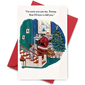 1-pc humorous cartoon-themed Santa Claus Christmas card, a fun birthday greeting for friends, siblings, sons, or daughters - 14+ cartoon-patterned paper invitations with Christmas trees