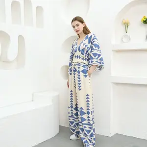 Blue and Cream Geometric Jumpsuit