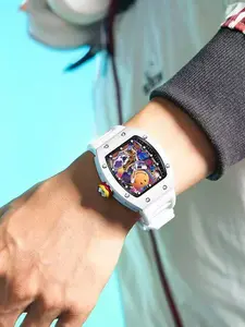 A men's 2025 trendy explosive smiling face hollowed out wine barrel shaped trendy sports luminous waterproof quartz watch Luminous Analog Watch Modern Trendy Watch