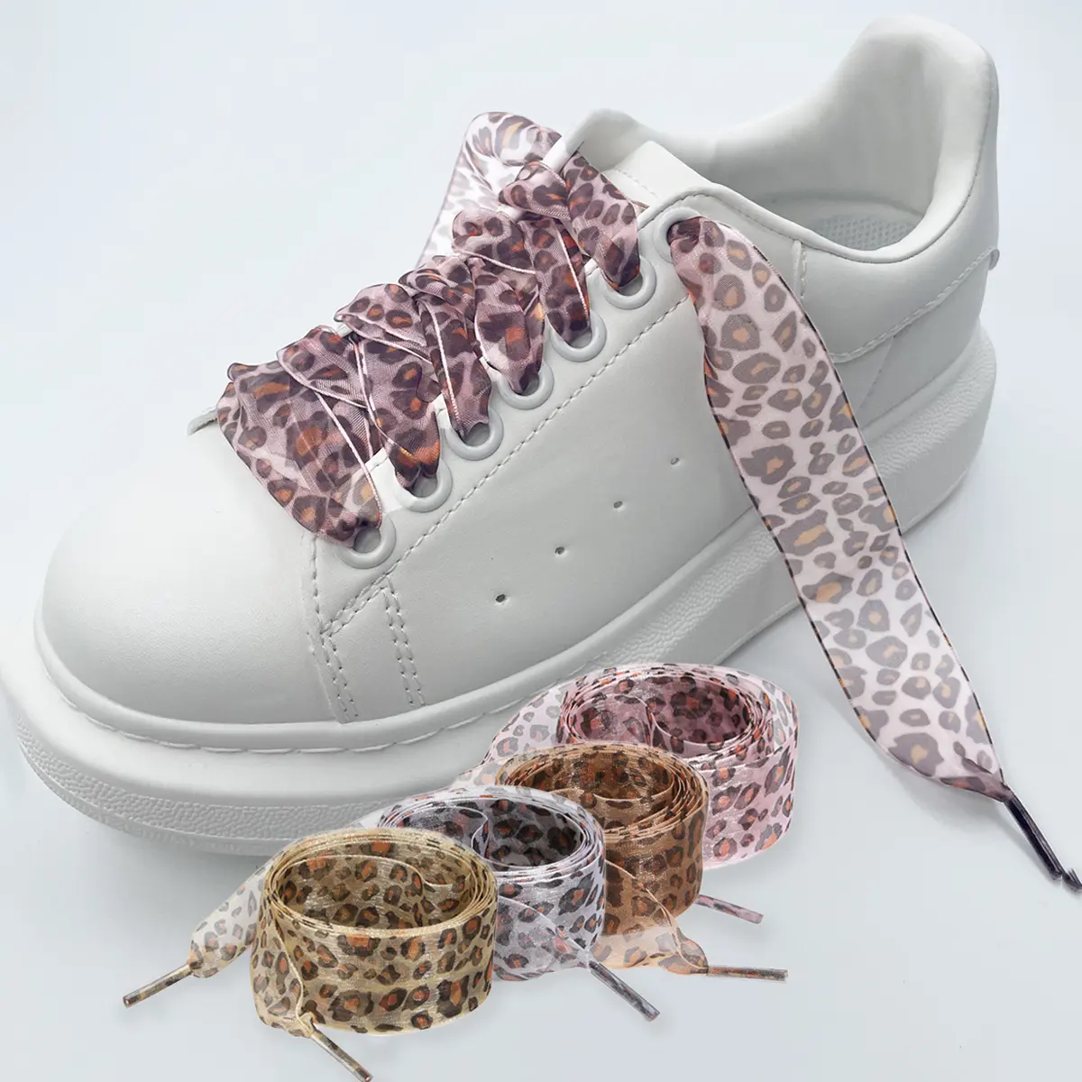 Stylish Leopard Print Satin Shoelaces, 2.5cm Wide Flat Unisex Replacement for Sneakers, Boots & Casual Footwear, Decor
