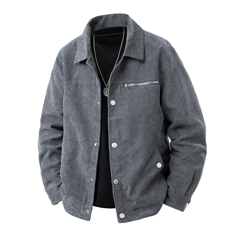 Men's Vintage Autumn Casual Corduroy Flight Jacket - Menswear Long-Sleeve Top, Stylish Plain Everyday Coat, Front Flap Pocket Snap Design (Medium)