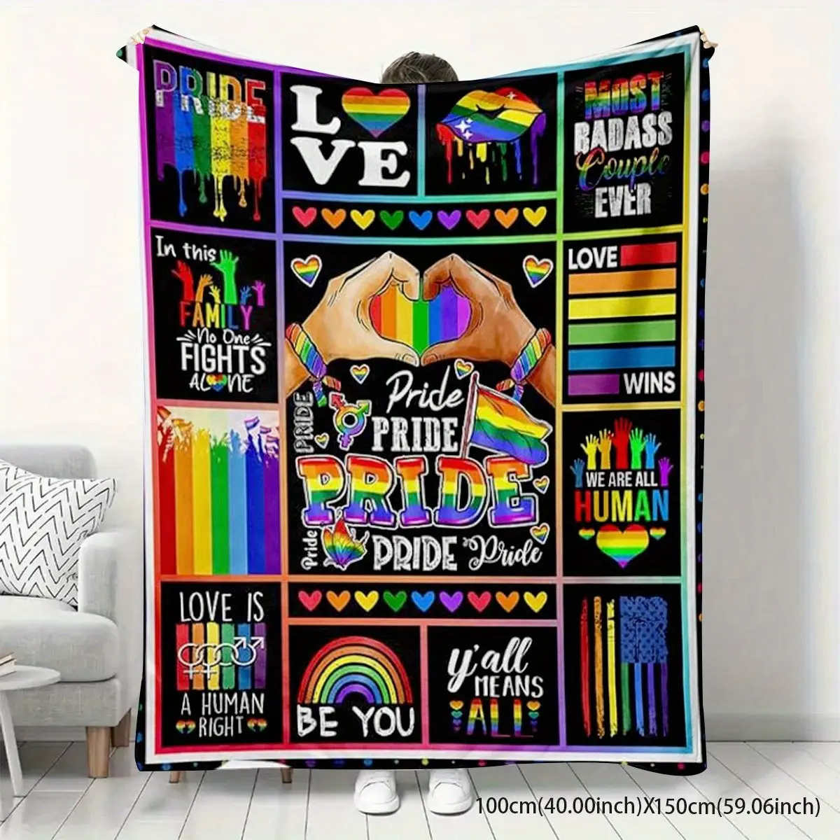 LGBT Rainbow Pride Blanket, Breathable Buttery Soft Flannel Throw, Comfortable Warm Blanket for Couch Bed, LGBT Adult Gift, Breatheable Blankets, Buttery Soft Blankets
