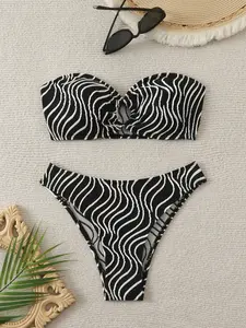 Women's Zebra Print Push-Up Bikini Set, Sexy High-Waisted Two-Piece Swimsuit, Perfect for Beach Vacation Pool Party