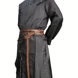 Medieval PU Leather Metal Chain Renaissance Knight Belt, Viking Warrior Costume Accessory, Unisex Halloween Role Play Props