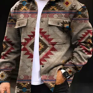 Men's Button-Up Jacket with Print Casual Spring Fall Jacket for Young Adults Streetwear Menswear Coats