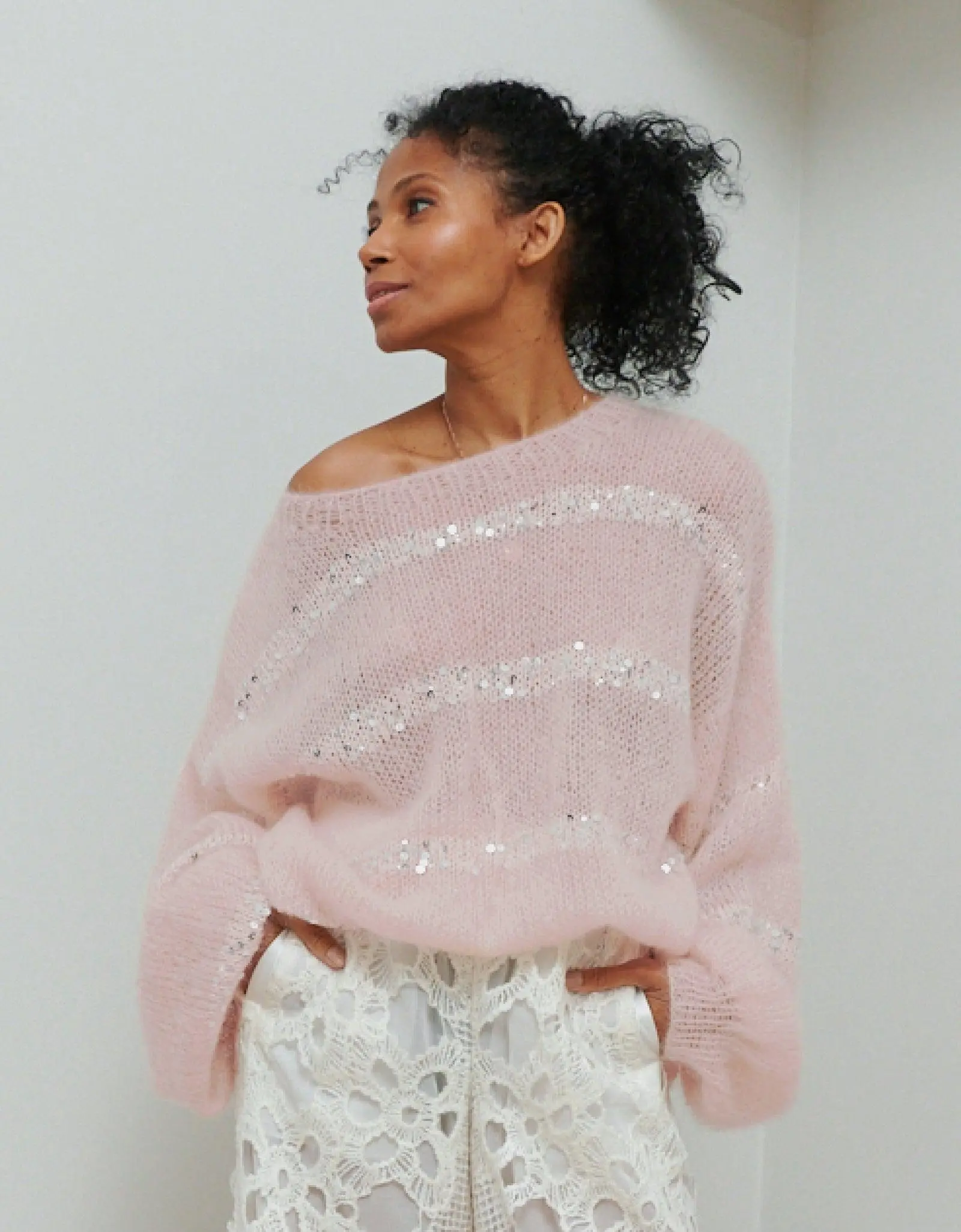 Antonia Hand-Knitted Mohair Sweater | Sequin Embellished Lana Gatto Luxury Pullover