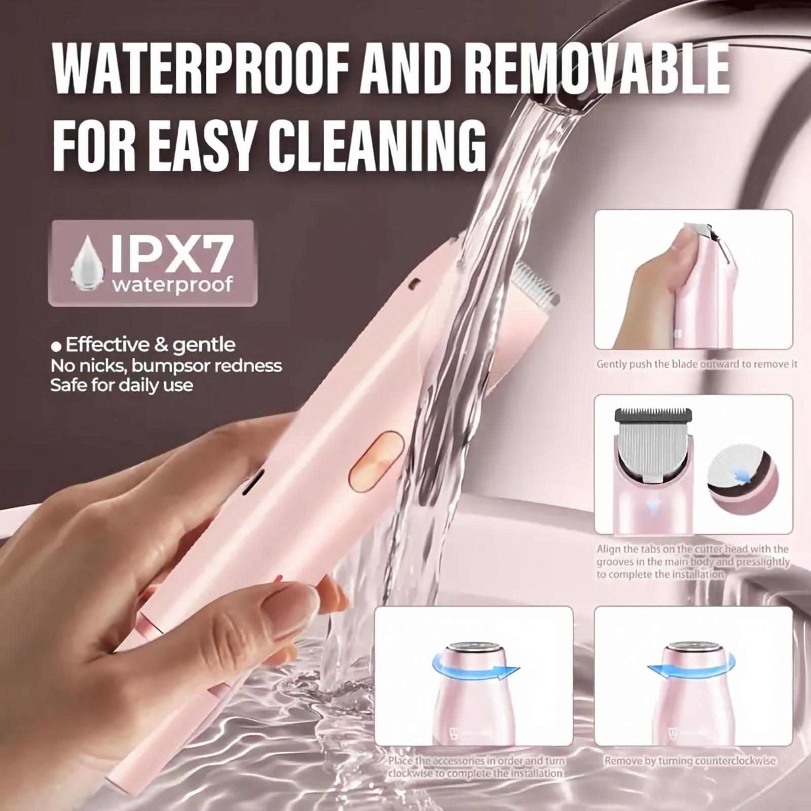 Women's Rechargeable 2-in-1 Electric Trimmer & Bikini Trimmer - IPX7 Waterproof Dual Heads, Painless Grooming for Body, Face, Underarms, Legs, Biknini Trimmer