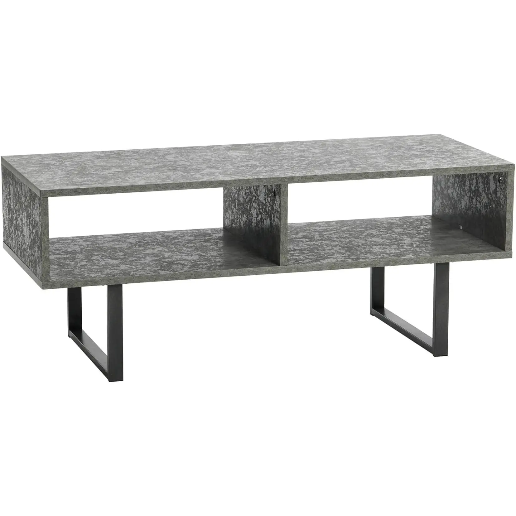 Household Essentials Jamestown TV Stand Coffee Table with Rectangular Storage Compartments Rustic Slate Concrete and Black Metal