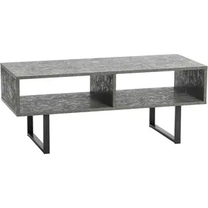 Household Essentials Jamestown TV Stand Coffee Table with Rectangular Storage Compartments Rustic Slate Concrete and Black Metal