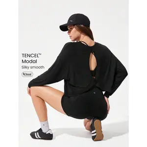 GLOWMODE Modal Oversized Long Sleeve Tee With Keyhole Back Low Impact Yoga Daily Casual