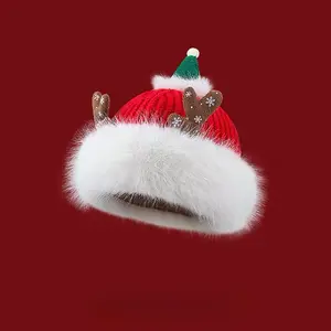 Christmas red hat female new year gift cute antler wool hat winter plush warm plush ear hat