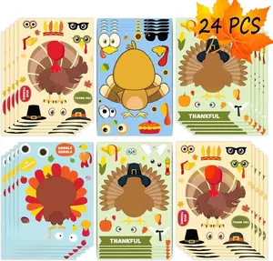 Thanksgiving Stickers for Kids, 24 Sheets Make a Turkey Face Sticker Bulk Turkey Stickers Thanksgiving Crafts Games Activities for Kids Party Favors Supplies Gifts