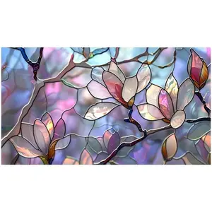 Retro Sunroof Film, Stained Decals Colorful Floral Window Privacy Film for Car Sunroof Living Room Sun Blocking Removable Static Cling PVC Stickers, 17.72 x 35.43 Inch