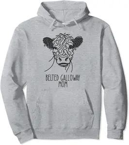 Line Art Best Cow Mom Women - Belted Galloway Pullover Hoodie - Peterbauti Shop 94B0CXH14C37