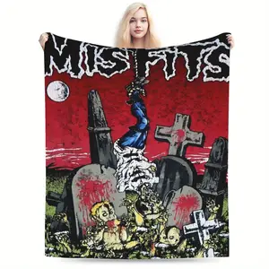 Halloween Misfits band pattern printed flannel blanket - all seasons, suitable for sofa, bedroom, office and outdoor use adult blanket