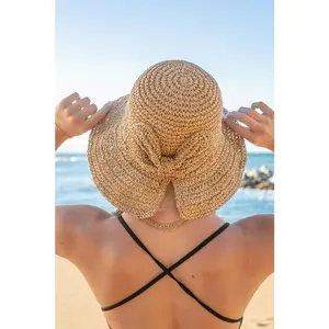 Bow Accent Woven Straw Bucket Sun Hat