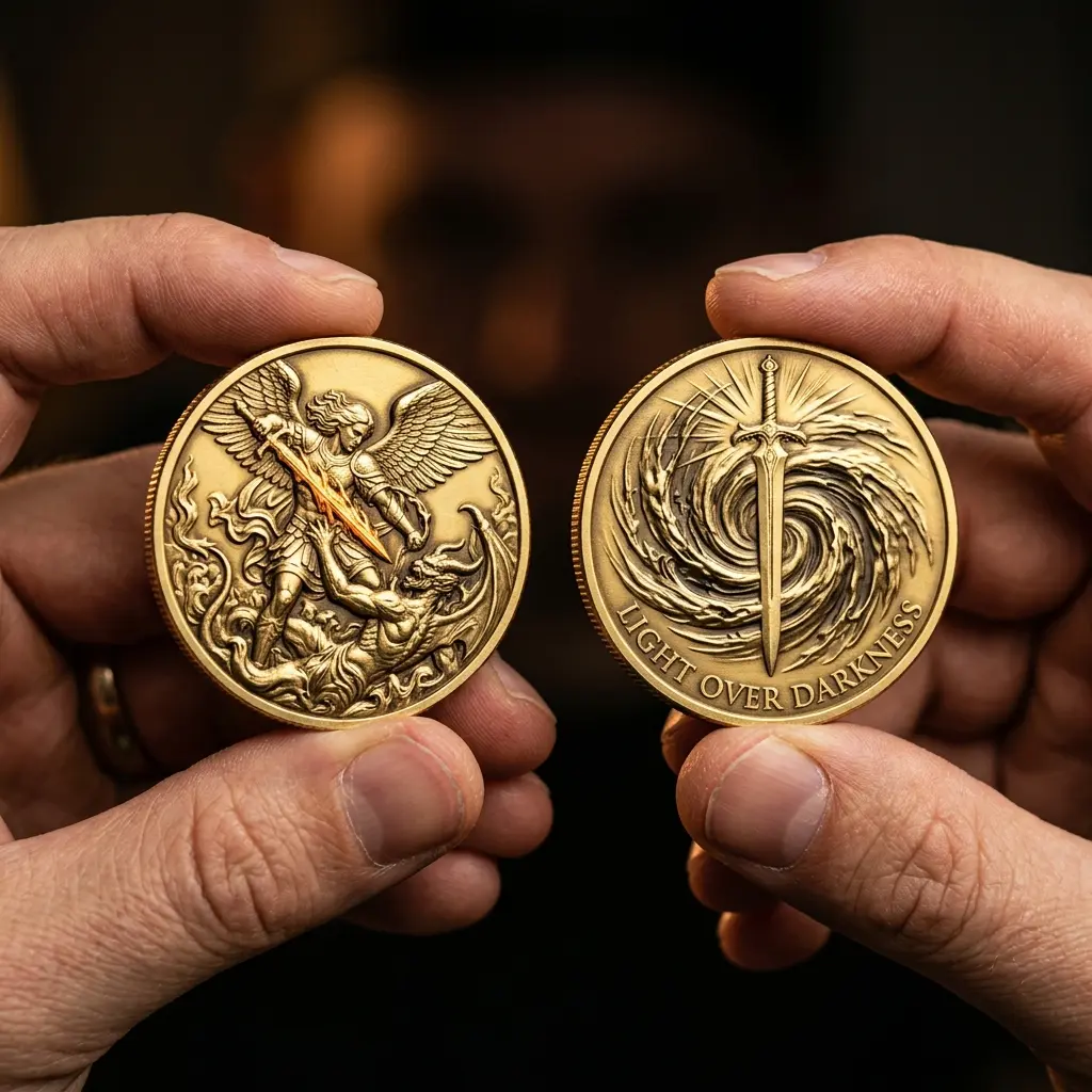 Saint Michael The Archangel Double Sided Coin, Premium Religious Collectible Coin, Warrior Angel Artwork, Christian Catholic Gift, Guardian Protector Token, Inspirational Spiritual Keepsake