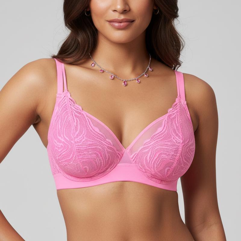 HSIA Serenata Flora Linear Plus Size Lace Sheer Mesh Full Coverage Adjustable Straps Unlined Underwire Bra