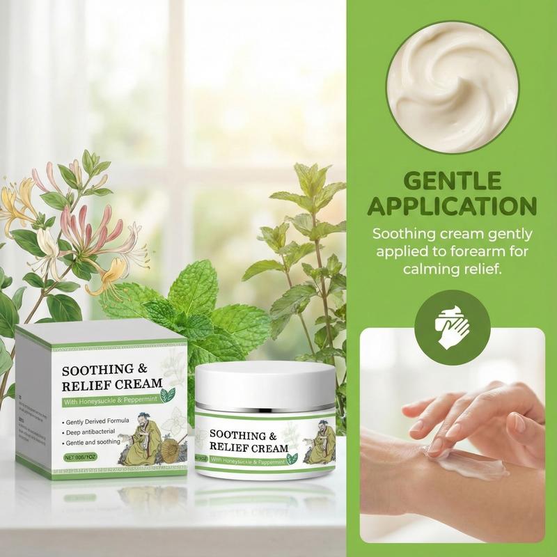 [TiktokBlackFriday]Soothing & Relief Cream with Honeysuckle & Peppermint - 30g, 100%25 Natural Plant Extracts, Gentle for All Ages, Fast Acting Relieve itching , Hydrates Dry & Sensitive Skin, Therapeutic Treatment for Flare-up,Eczema & Psoriasis