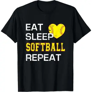 Funny Softball Eat Sleep Softball Repeat for Girls Softball T-Shirt men's Graphic tees