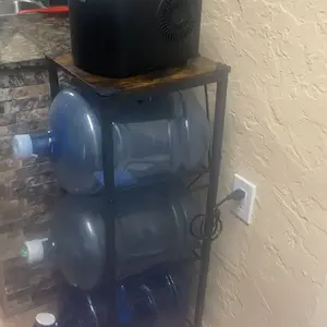 3-Tier Water Bottle Rack Wood Top Metal Frame 5 Gallon Jug Storage Stand Black Space Saving Design Easy Assembly Adjustable Feet Modern Kitchen Home Sturdy Wooden