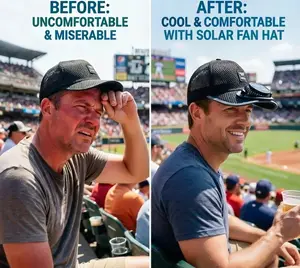 【Recommended By Your Friend】: Solar-Powered Fan Hat【Solar & USB 600mAh Battery】 – Stay Cool While Cheering for Your Team!