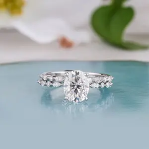 2ct Oval Moissanite Solitaire Engagement Ring Set