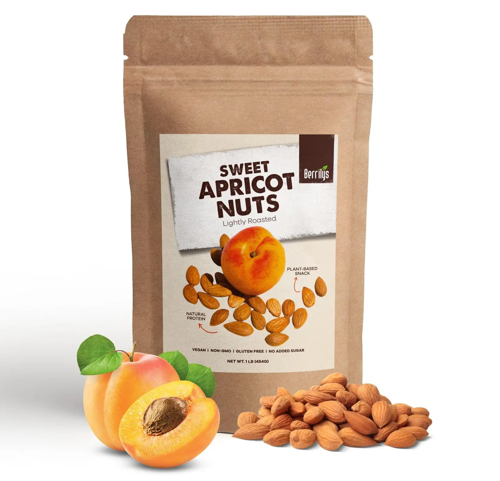 Berrilys Sweet Apricot Nuts - Roasted - Great for Snacking and Baking - 16 oz