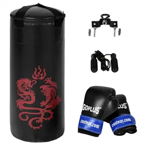 Punching Bag Boxing Set, 2ft Hanging Junior Boxing Training Kit with Gloves, Skipping Rope & Mounting Hardware, Complete Boxing Set for Kids Karate Kickboxing Muay Thai Home Gym