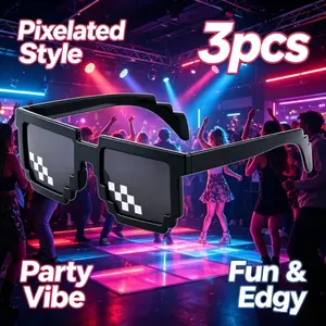 3 Pcs Funny Pixel Mosaic Sunglasses, Trendy Anime Party Props, Fun Clubbing Accessories, Humorous Sun Glasses for Parties