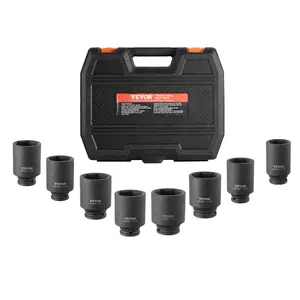 【Father's Day gift】VEVOR Axle Nut Impact Socket Set, 1/2" Drive Deep 6-Point 8-Piece SAE Spindle Nut Socket Set, CR-MO Heat Treated Large Socket Set with Storage Case, for Auto Repair, Removing or Installing Axle Nuts