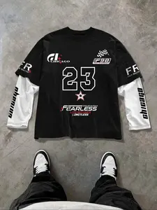 Men's Regular Fit 2 in 1 Letter & Number Print Long Sleeve Tee, Casual Round Neck T-shirt for Daily Wear, Men's Top for All Seasons, Casual Streetwear Top, Clothing