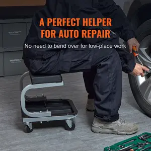 Mechanics Garage Stool, 250 LBS Load Capacity Mechanic Creeper Seat With Under Car Tool Tray, Rolling Shop Stool With 5 Swivel Casters, Adjustable Height Garage Seat For Auto Repair Workshop