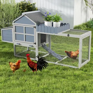 Coziwow 80" Large Outdoor Wooden Chicken Coop 2-Tier Poultry Hen House with Nesting Box Roosting Bars Removable Tray Openable Roof Backyard Patio Habitat for Chicken Duck Rabbit Gray