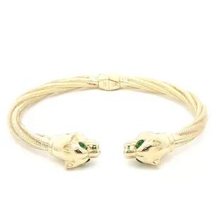 10K Gold Panther Head Bangle Bracelet