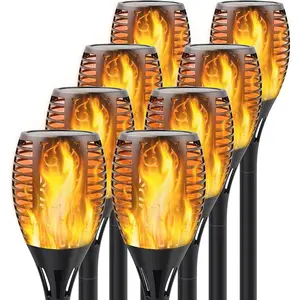 Solar Torch Lights with Flickering Flame, Fire Effect Garden Light, Auto On/Off Dust to Dawn, Outdoor Waterproof Landscape Decoration, Powered Security Light For Patio, 8 Pack