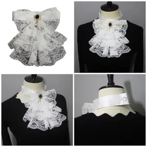 Renaissances Ruffle Collar Victorian Neck Costume Cosplay Victorian Ruffled Lace Faux Collar Neck Ruff Ruffle Collar