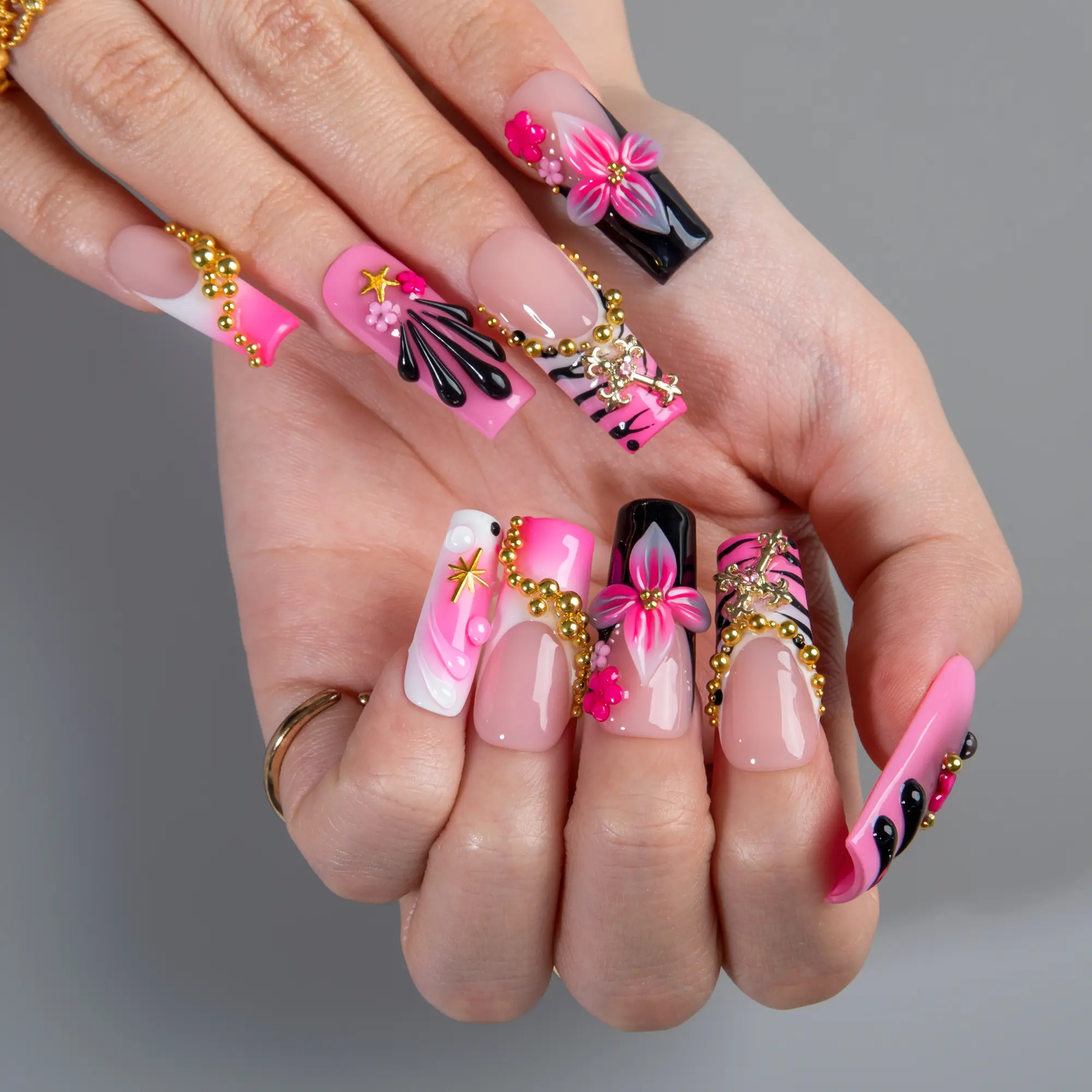 Lovful | NEW DROP Collection Handmade Acrylic Press On Nails | 10PCS Reusable | Salon Quality 3D Flower Rhinestones #DealsForYouDays