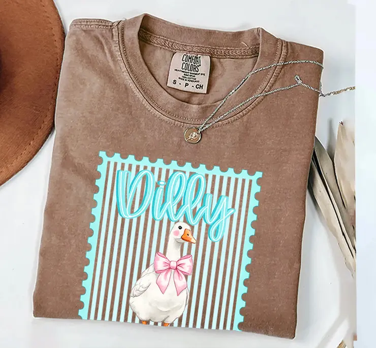 Dilly Dallying Goose Comfort Colors Shirt, Cute Coquette Goose Graphic Tee, Funny Vintage Cottagecore T-Shirt for Women