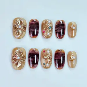 T91 Nail Polish Nail Art for Whitening  Handmade Wearable High-end Feeling Nails Press on nails almond press nail white french tip jelly  nails nail  glue french tip nail Handmade Coffin Almond Press-On Nail Kit Pink Coffin Nails with Heart Charm, Nail Ki