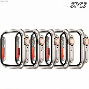 2026 New  iWatch Case Cover 5-Piece Set Compatible With 40mm 41mm 42mm 44mm 45mm 46mm Ultra Series Tempered Glass Hard PC Protective Shell Scratch-Resistant Shockproof Armor For iWatch Series 4 5 6 7 8 9 10 11 Fitness Daily Outdoor Use