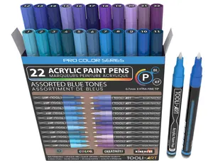 Acrylic Paint Pens 22 Assorted Blue And Purple Pro Color Series Specialty Markers Set (0.7mm EXTRA FINE) Artist Bundle Art Supplies