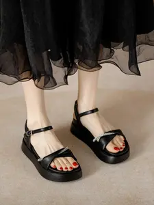 Women's Platform Sandals, Thick Sole High Heel Slippers, Fashionable Simple Outdoor Beach Shoes, Two-Layer Thick Bottom Shoes