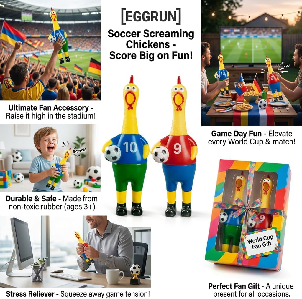 Gag Gift Rubber Chicken, 1PC Squeaky Squeeze Toy for Soccer Theme Party, Funny Stress Reliever for Sports Fans, Office Prank Prop