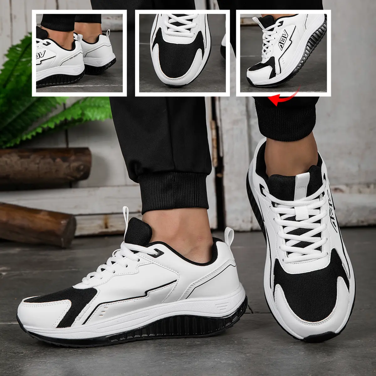 Men's Premium Rocker Bottom Running Shoes, Comfortable Walking Sneakers for Flat Feet, Ergonomic Standing All Day Work Shoes, Rubber, Gym, Athleisure, Workout