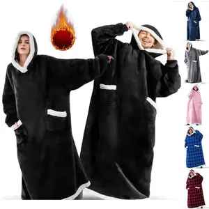 Oversized Wearable Blanket Hoodie Flannel Sherpa Fleece Warm Cozy Christmas Wrap Throw Gifts for AdultGiftGift