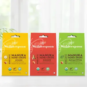 Wedderspoon Bee Well Bundle of Organic Throat Drops - Variety Pack with Lemon, Ginger, and Eucalyptus flavors.