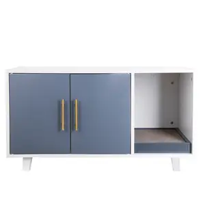 36"L MDF Board Cat Crate House with Double Doors - White Rectangular Coffee Table, Hidden Litter Box Enclosure with Sturdy Base