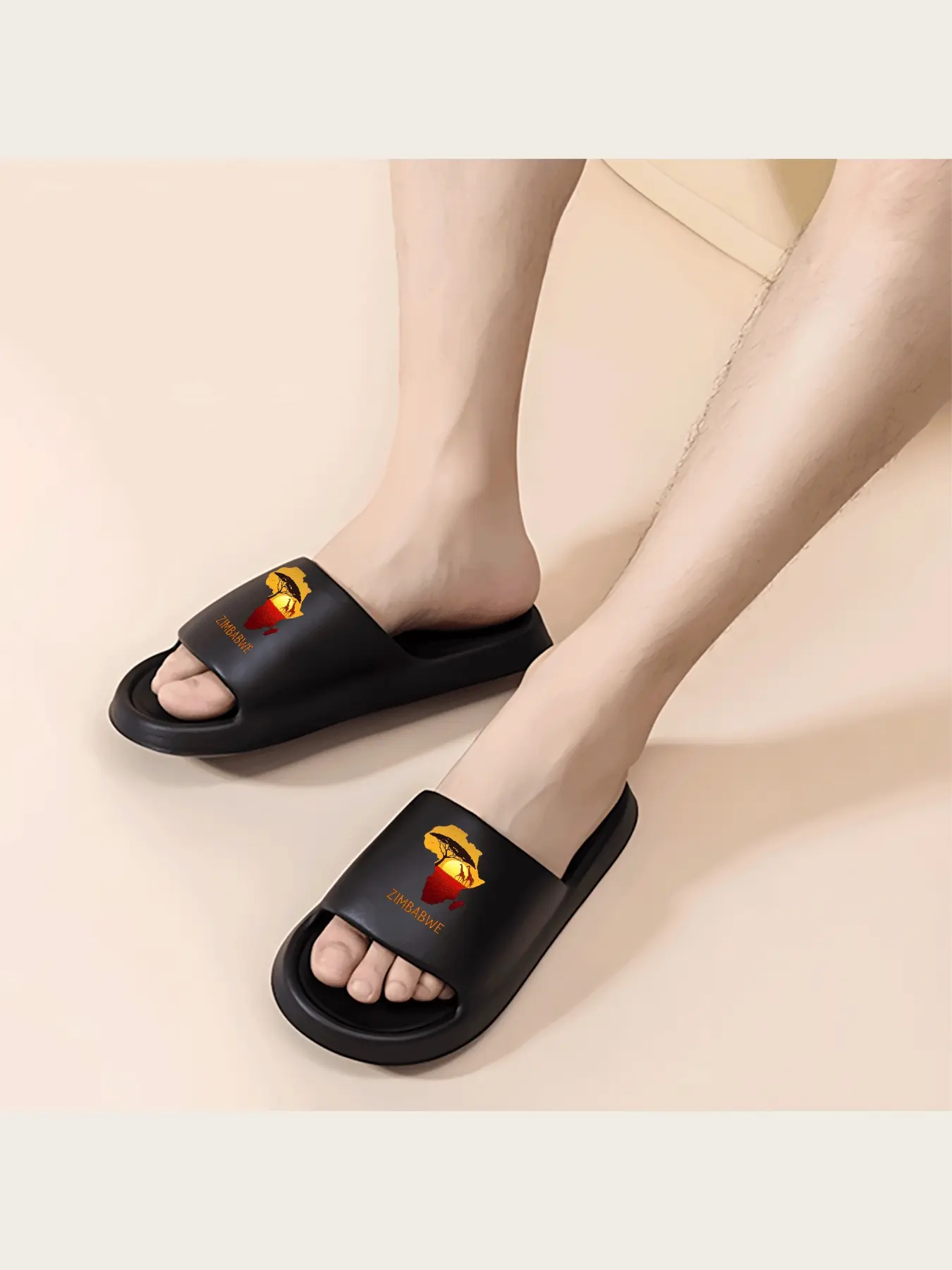 African Safari Zimbabwe Inspired Slippers with Giraffe Silhouette and Sunset Design Comfortable Indoor Outdoor Footwear for Men Women Travel Souvenir Gift Idea Lightweight Non Slip Sole Animal Print Sho